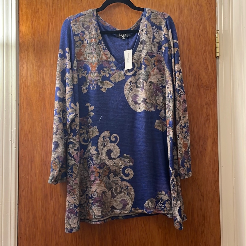B.L.E.U. Purple Floral & Paisley Top | Size 3x